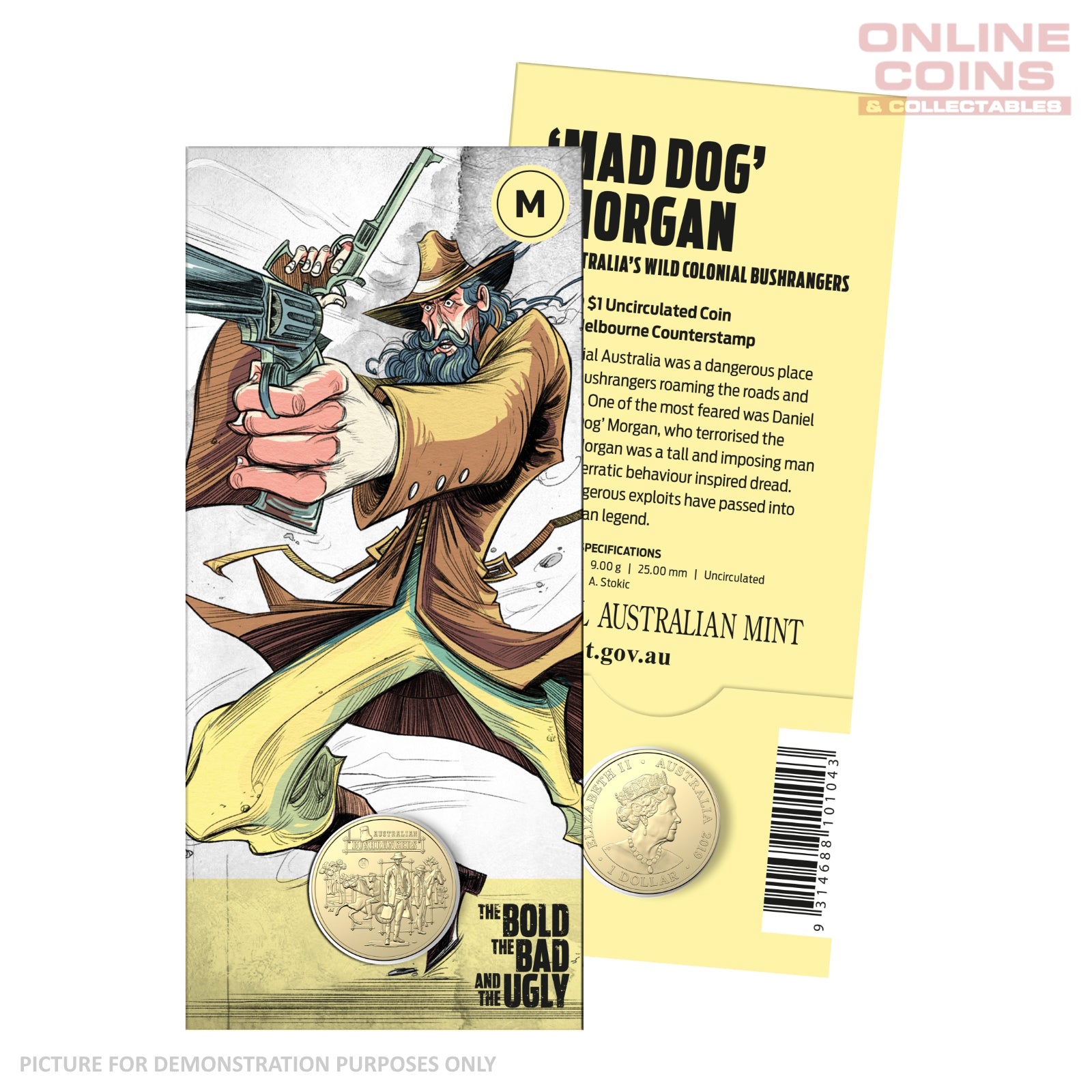 2019 $1 AlBr 'M' Counterstamp Uncirculated Carded Coin - 'Mad Dog' Morgan